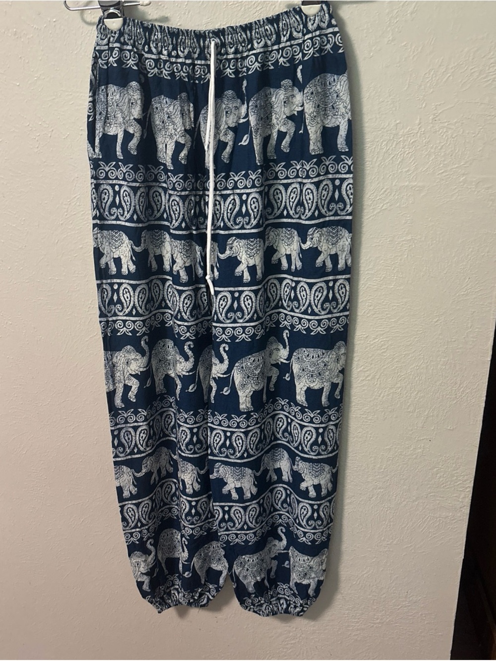 Elephant Print Harem Lounge Pants in Navy and White Size S-M
